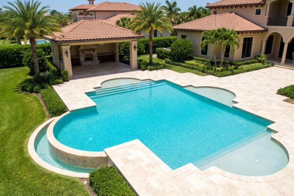 Aerial view of luxury Roman pool at Florida estate