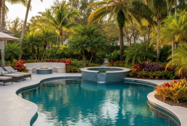 Custom pool and spa combination in a tropical Central Florida backyard
