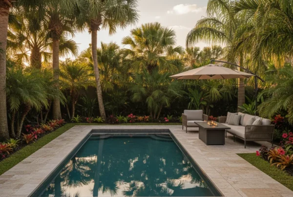 small backyard pool with tropical landscaping in Central Florida