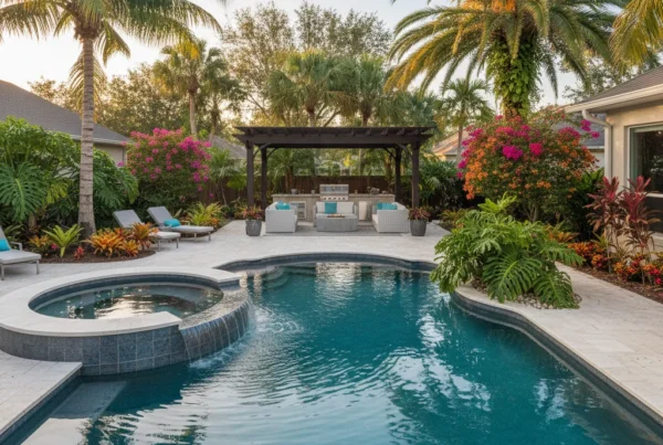 Custom pool with spa addition in Central Florida backyard