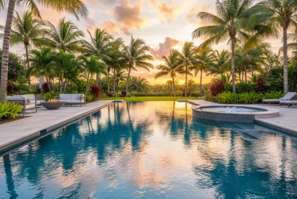 Custom infinity pool with zero edge and tropical landscaping in Central Florida