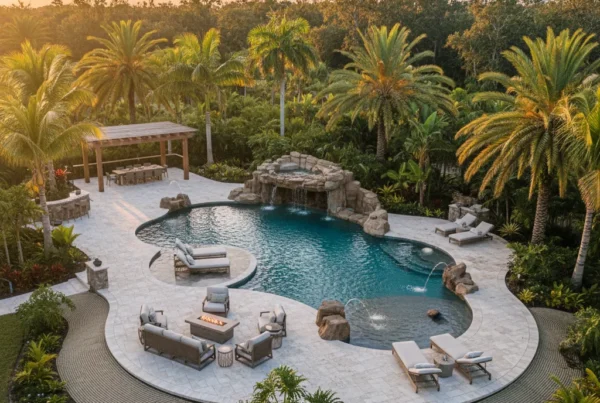 Custom pool in Central Florida flood zone with tropical landscaping
