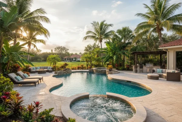 Custom reshaped pool with tropical landscaping in Central Florida