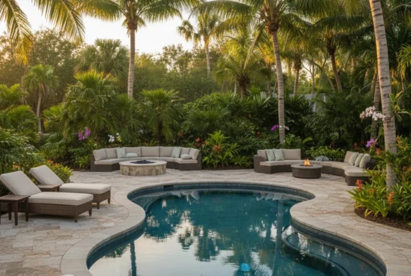 Custom inground spa with tropical landscaping in Central Florida