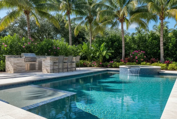 Custom pool with spa and outdoor kitchen in Boca Verde Lakes Florida