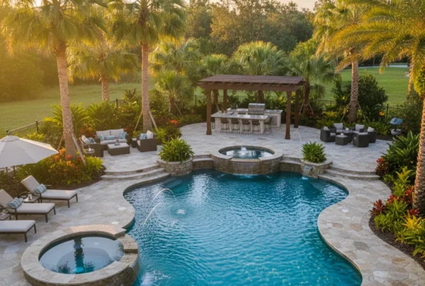 Custom pool with spa and tropical landscaping in Groveland Florida