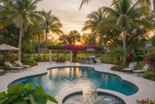 Custom pool with spa and tropical landscaping in Rockledge FL