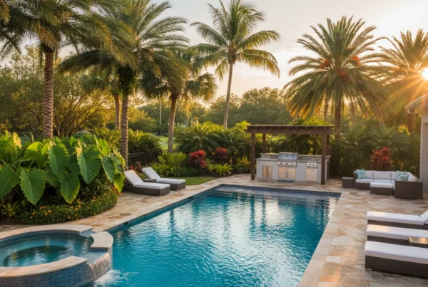 Custom pool with spa and outdoor kitchen in Winter Haven FL