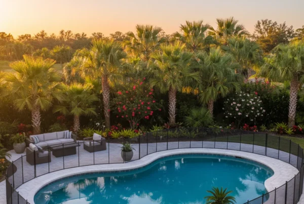 Custom pool with safety fence and tropical landscaping in Central Florida