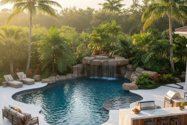 Modern custom pool with tropical landscaping in Central Florida
