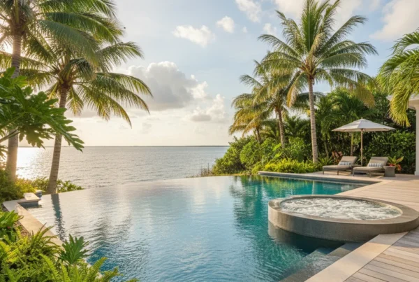 Custom infinity pool with tropical landscaping in Brevard County FL