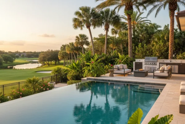 Custom infinity pool with tropical landscaping in Central Florida