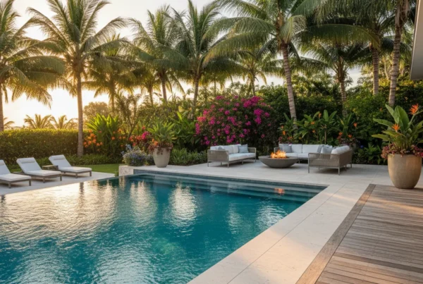 Custom infinity pool with tropical landscaping in Osceola County Florida
