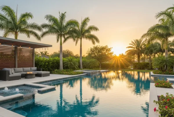 Custom infinity pool with tropical landscaping in Polk County Florida