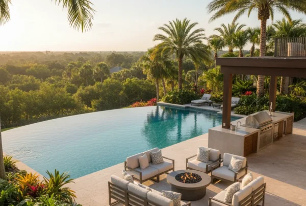 Custom infinity pool with tropical landscaping in Seminole County FL