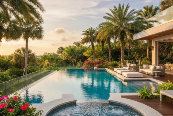 Infinity pool with tropical landscaping in Volusia County Florida