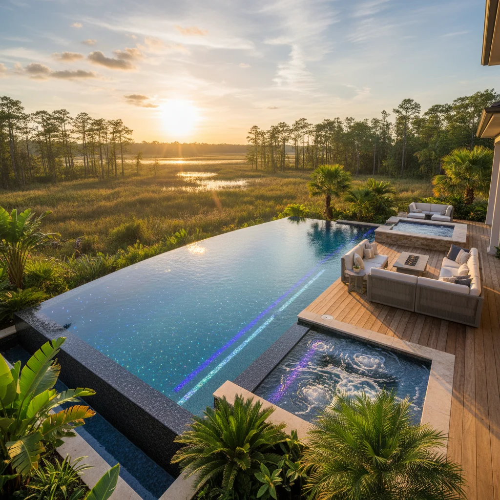 Infinity pool lighting and visual effects | Aqua Custom Pools