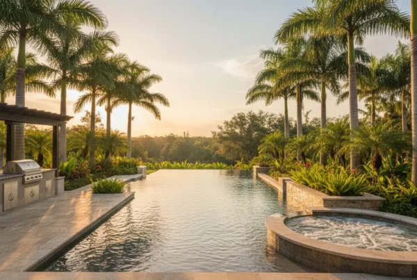Custom infinity pool with tropical landscaping in Central Florida