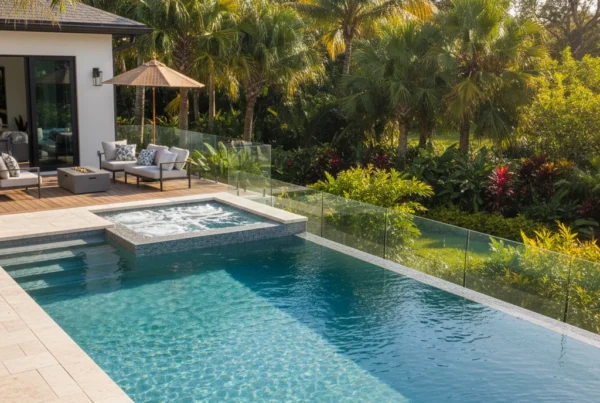 Infinity pool with safety fence in Central Florida backyard