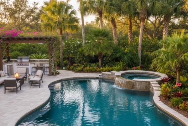Custom inground spa and pool with tropical landscaping in Central Florida