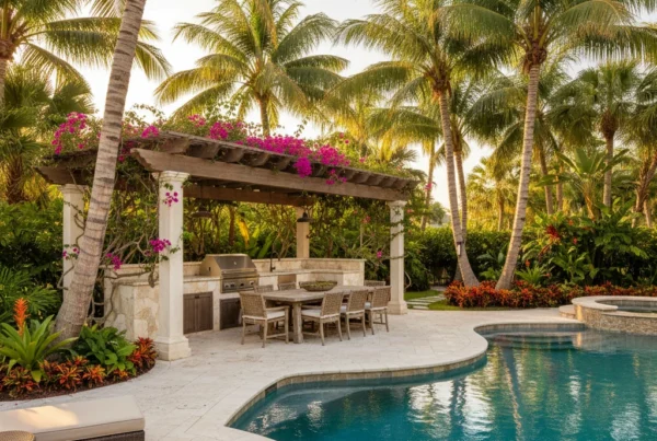 Custom outdoor kitchen and pool in Polk County Florida backyard