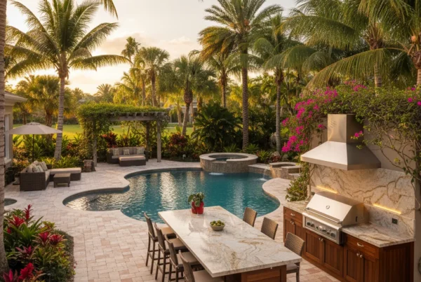 Custom outdoor kitchen and pool in Volusia County Florida backyard