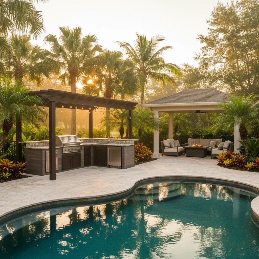 Outdoor kitchen lighting and electrical needs | Aqua Custom Pools