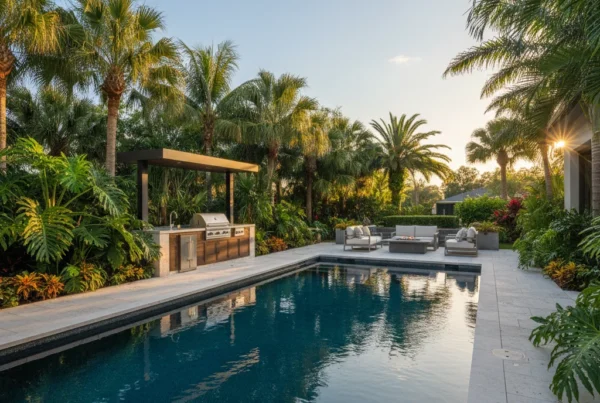 Custom pool with pebble tec finish and tropical landscaping in central florida