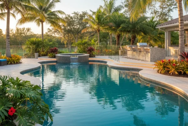 Custom pool with outdoor kitchen and tropical landscaping in Altamonte Springs FL