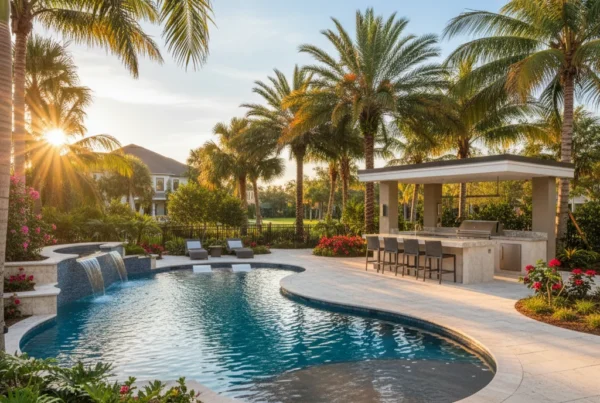 Custom pool and outdoor living area with palm trees in Cocoa FL