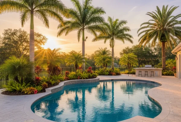Custom pool and outdoor living area with tropical landscaping in DeLand FL