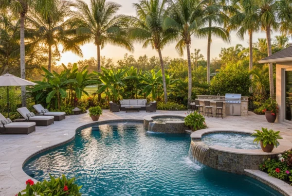 Custom pool and outdoor living area in Lake Wales FL with tropical landscaping