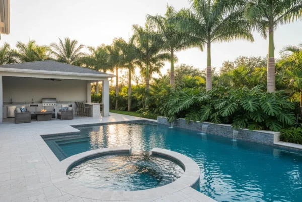 Custom pool with spa and tropical landscaping in Melbourne FL