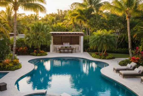 Custom pool and outdoor living area in Tavares Florida with tropical landscaping