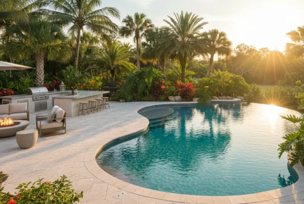 Custom pool deck with tropical landscaping in Brevard County Florida