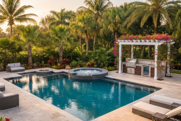 Custom pool deck with tropical landscaping in Central Florida