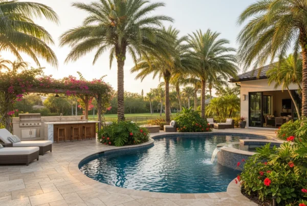 Custom pool deck with tropical landscaping in Osceola County FL