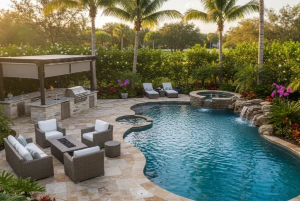 Custom pool deck with tropical landscaping in Seminole County FL