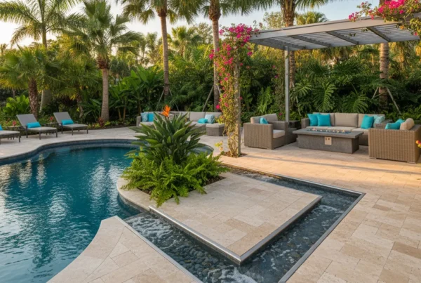 Custom pool deck with drainage system in Central Florida home