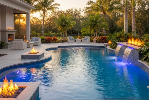 Custom pool with LED lighting and tropical landscaping in Central Florida