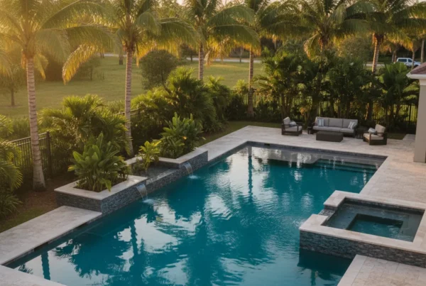 Custom pool renovation with tropical landscaping in Polk County FL