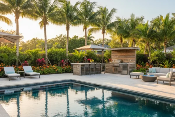 Custom renovated pool with tropical landscaping in Volusia County Florida