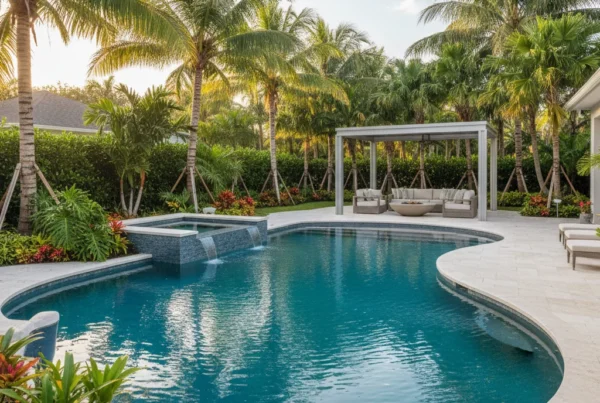 Custom saltwater pool with tropical landscaping in Lake County Florida