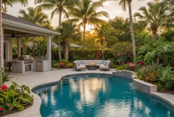 Custom saltwater pool with tropical landscaping in Polk County Florida