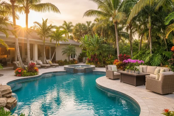 Custom saltwater pool with tropical landscaping in Central Florida