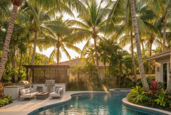 Custom pool and outdoor living area with tropical landscaping in Florida