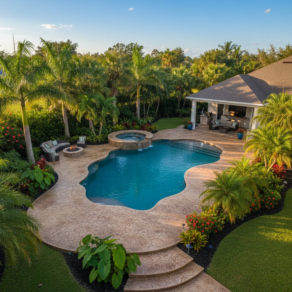 Stamped concrete pool deck pros and cons | Aqua Custom Pools