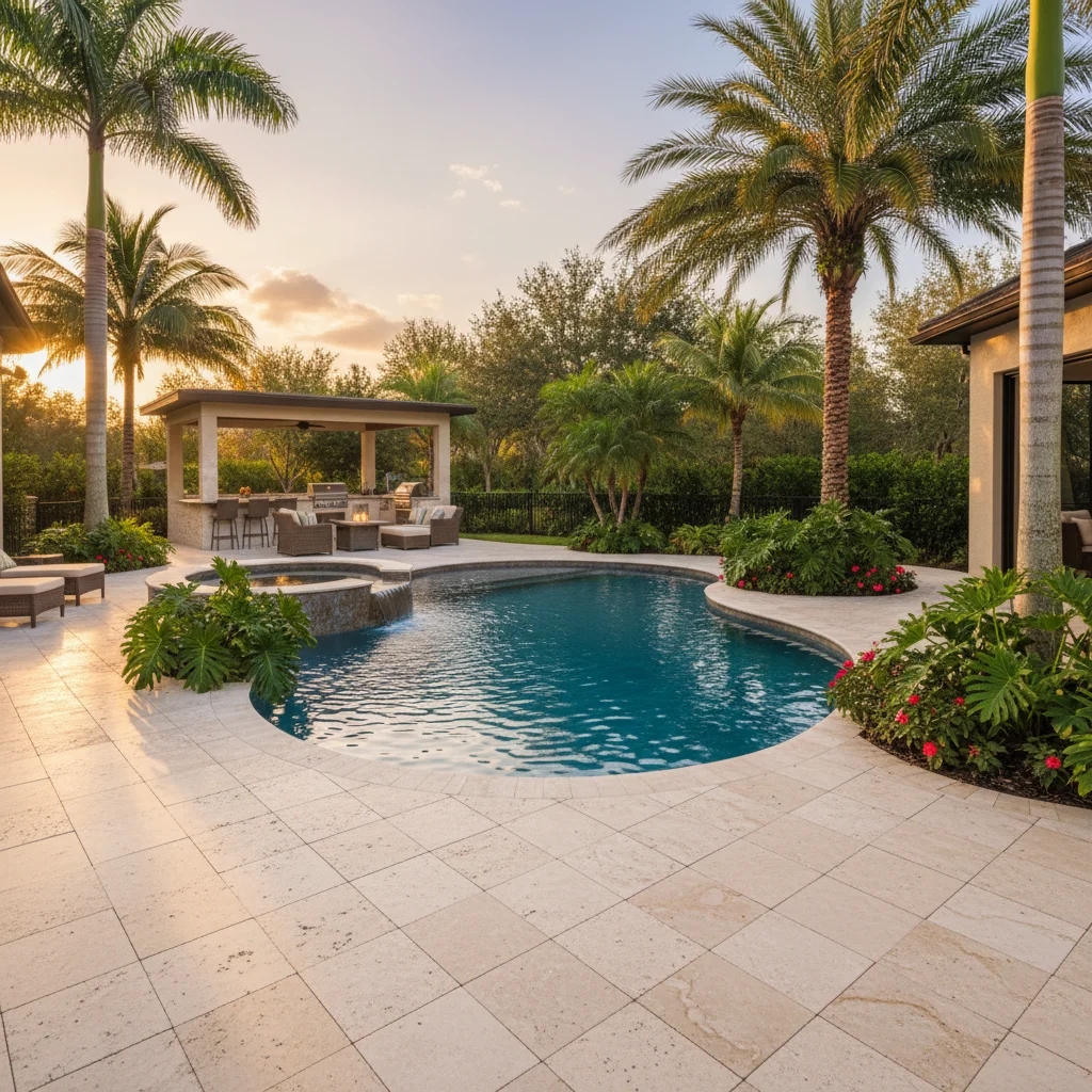 Travertine vs pavers for pool deck Central Florida | Aqua Custom Pools