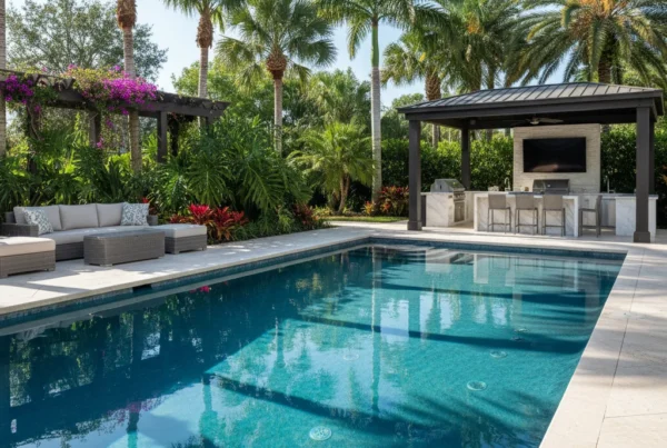 Custom pool with plumbing system and tropical landscaping in Central Florida