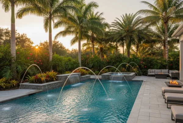 Custom pool with water features and tropical landscaping in Central Florida